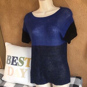 J. Crew, Woman’s size S, Blue & Black short sleeve sweater top 100% linen.